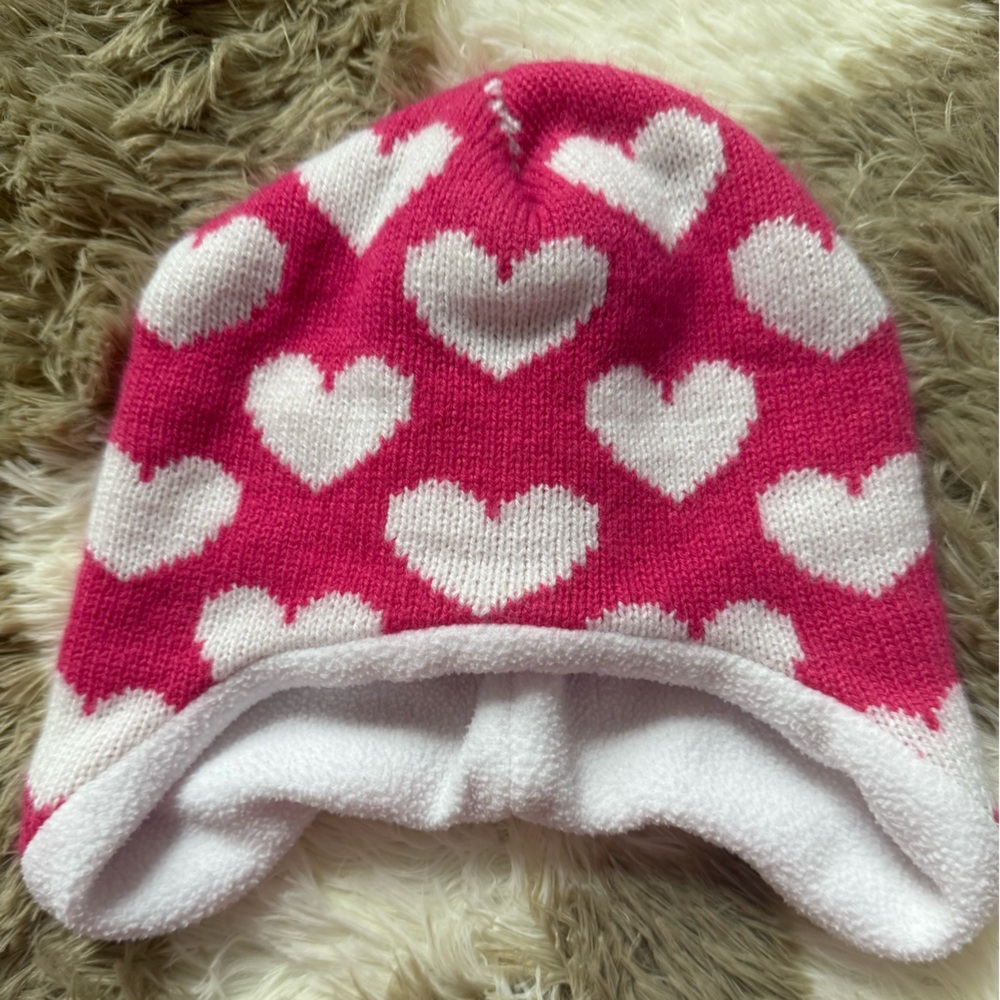 Healthtex Pink and White Heart Baby Beanie - One Size - Preloved